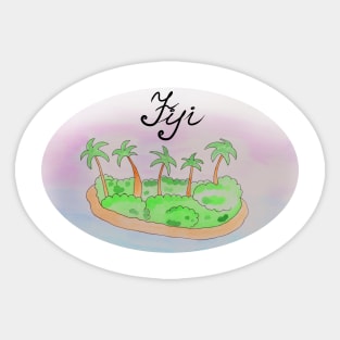 Fiji watercolor Island travel, beach, sea and palm trees. Holidays and vacation, summer and relaxation Sticker